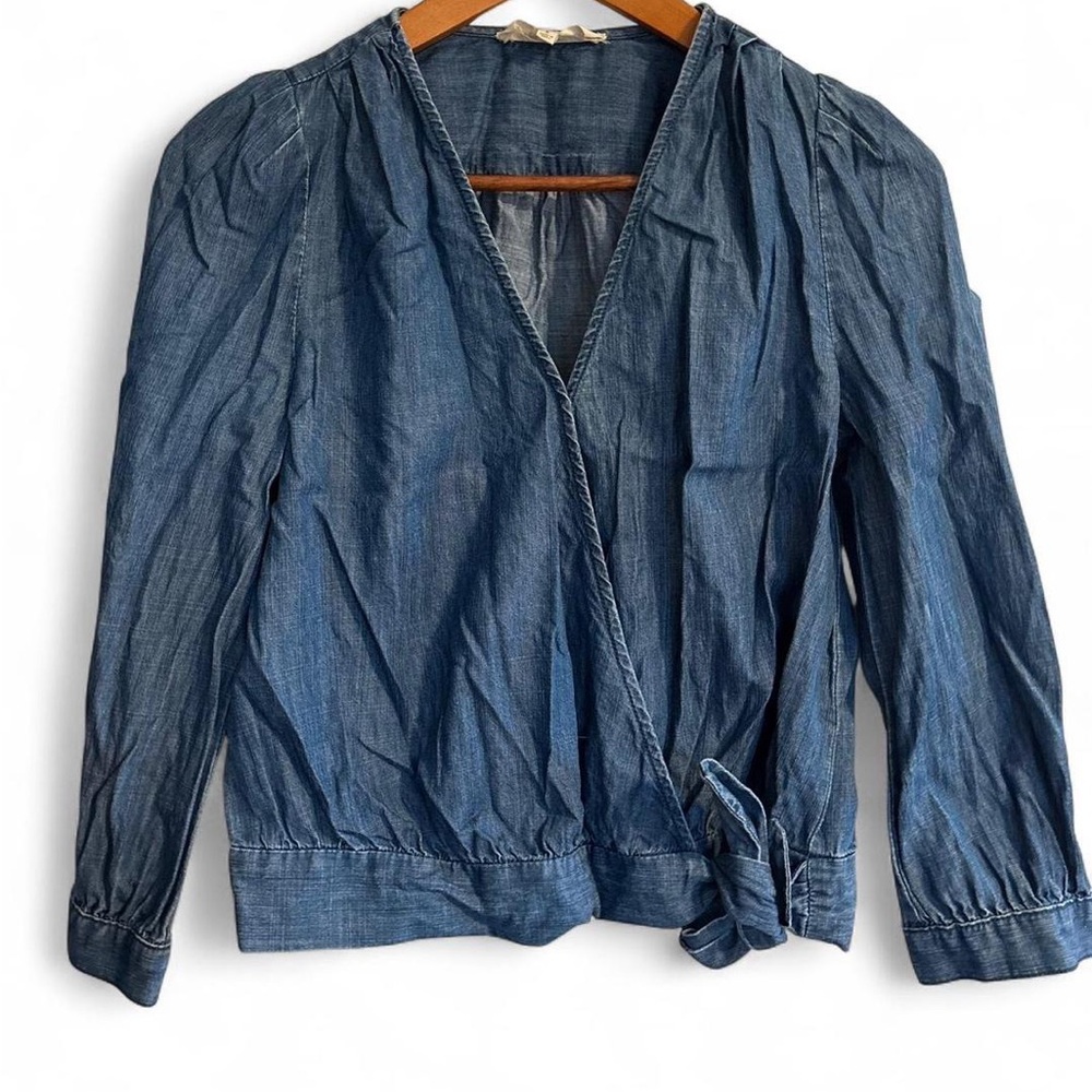 Madewell Chambray Blue Cropped Wrap Top
